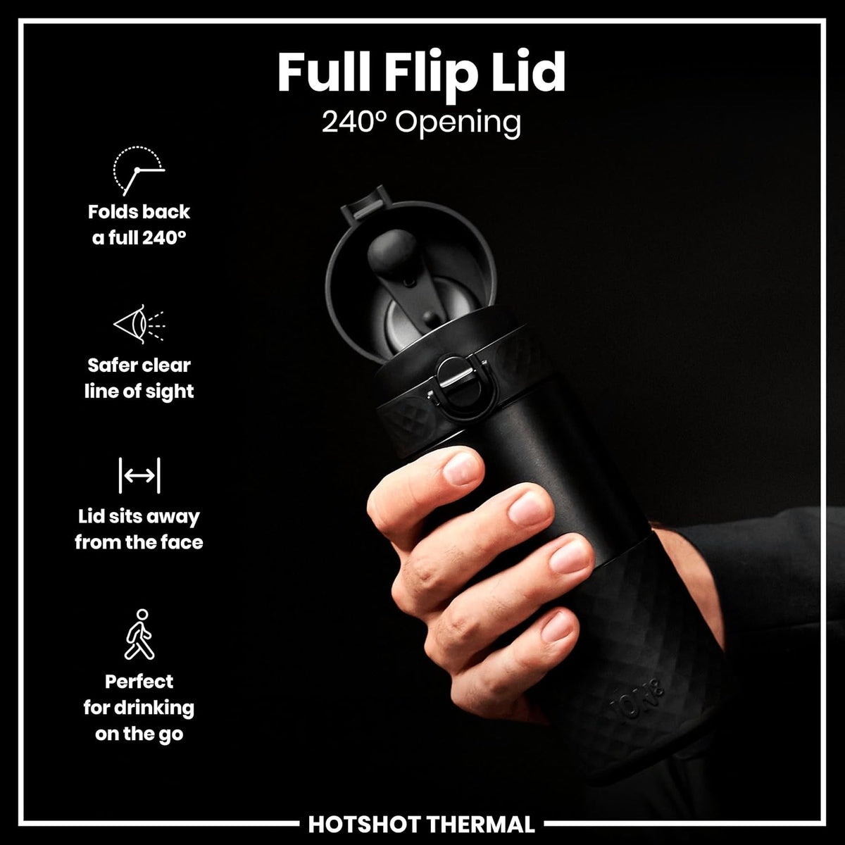 Insulated Travel Mug, 360 ml/12 oz, Leak Proof, Triple Lock Secure, Spill-Free in Transit, Hygienic Cover, Easy-to-Clean, Perfect On-The-Go, Black, Stainless Steel