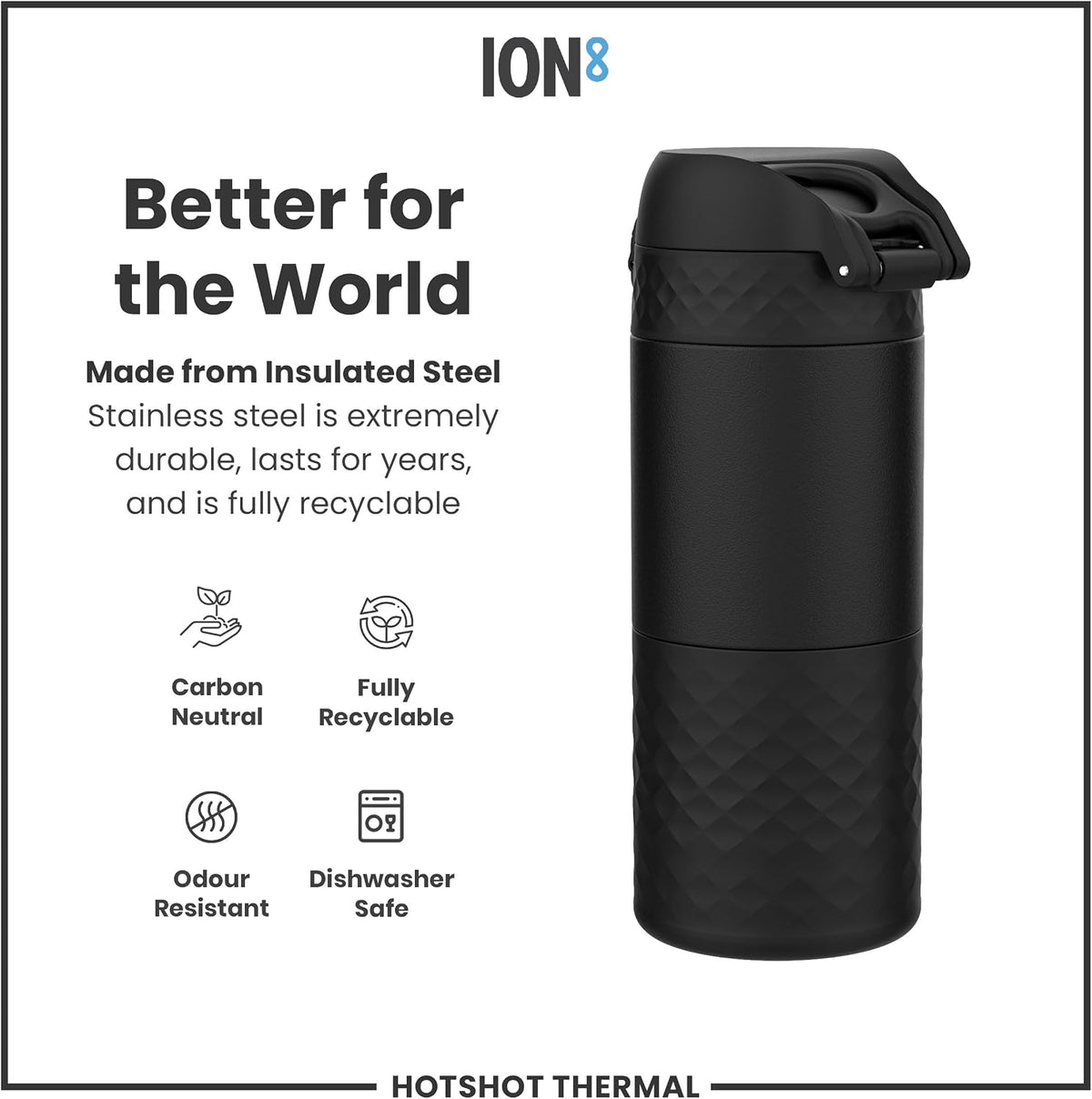 Insulated Travel Mug, 360 ml/12 oz, Leak Proof, Triple Lock Secure, Spill-Free in Transit, Hygienic Cover, Easy-to-Clean, Perfect On-The-Go, Black, Stainless Steel