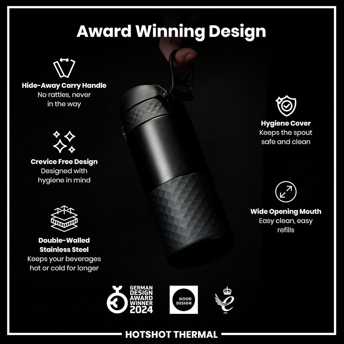 Insulated Travel Mug, 360 ml/12 oz, Leak Proof, Triple Lock Secure, Spill-Free in Transit, Hygienic Cover, Easy-to-Clean, Perfect On-The-Go, Black, Stainless Steel