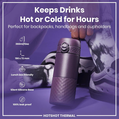 Insulated Travel Mug, 360 ml/12 oz, Leak Proof, Triple Lock Secure, Spill-Free in Transit, Hygienic Cover, Easy-to-Clean, Perfect On-The-Go, Black, Stainless Steel