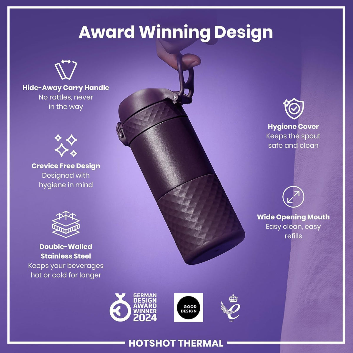 Insulated Travel Mug, 360 ml/12 oz, Leak Proof, Triple Lock Secure, Spill-Free in Transit, Hygienic Cover, Easy-to-Clean, Perfect On-The-Go, Black, Stainless Steel
