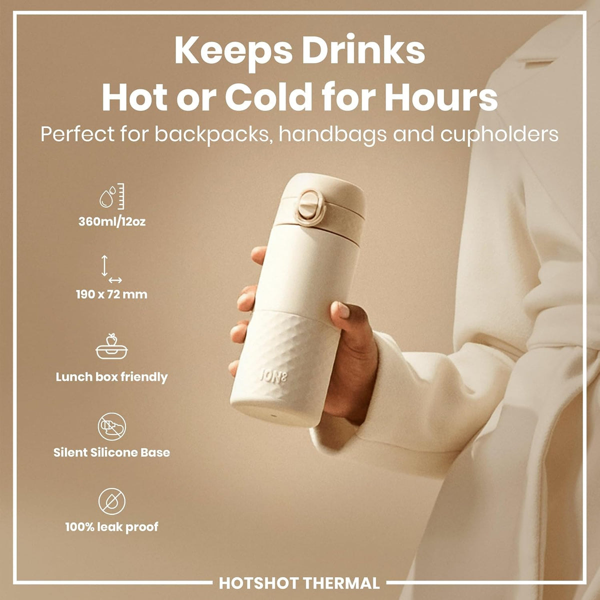 Insulated Travel Mug, 360 ml/12 oz, Leak Proof, Triple Lock Secure, Spill-Free in Transit, Hygienic Cover, Easy-to-Clean, Perfect On-The-Go, Black, Stainless Steel