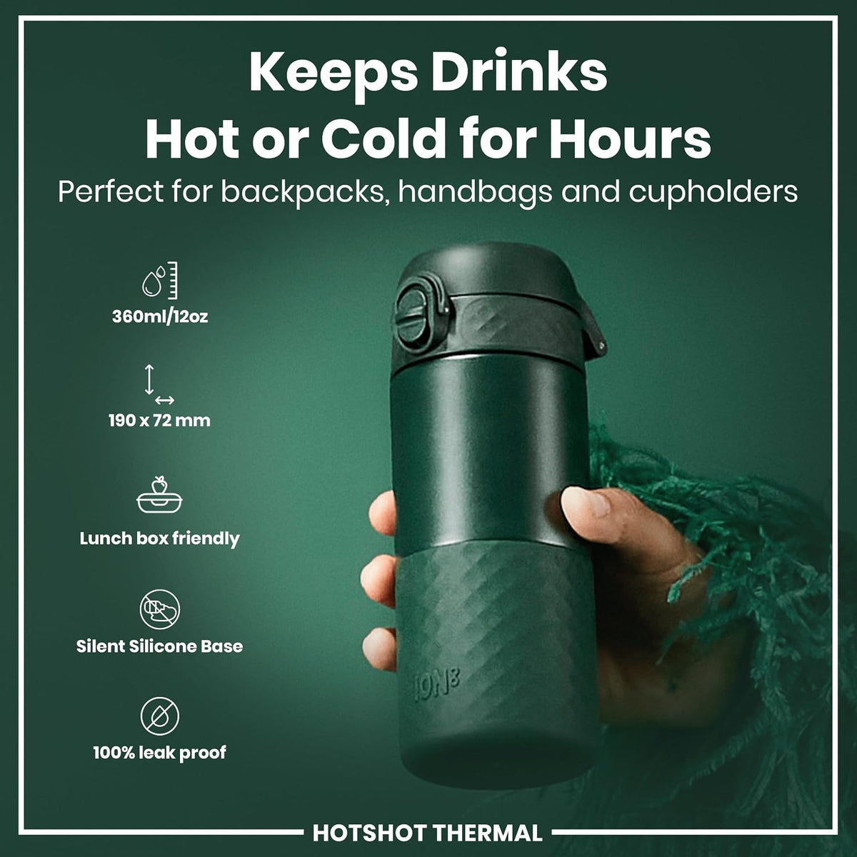 Insulated Travel Mug, 360 ml/12 oz, Leak Proof, Triple Lock Secure, Spill-Free in Transit, Hygienic Cover, Easy-to-Clean, Perfect On-The-Go, Black, Stainless Steel