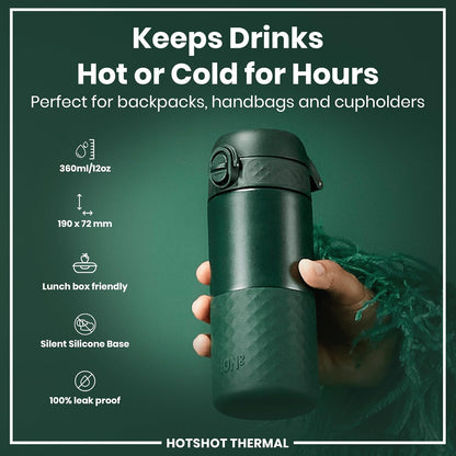 Insulated Travel Mug, 360 ml/12 oz, Leak Proof, Triple Lock Secure, Spill-Free in Transit, Hygienic Cover, Easy-to-Clean, Perfect On-The-Go, Black, Stainless Steel