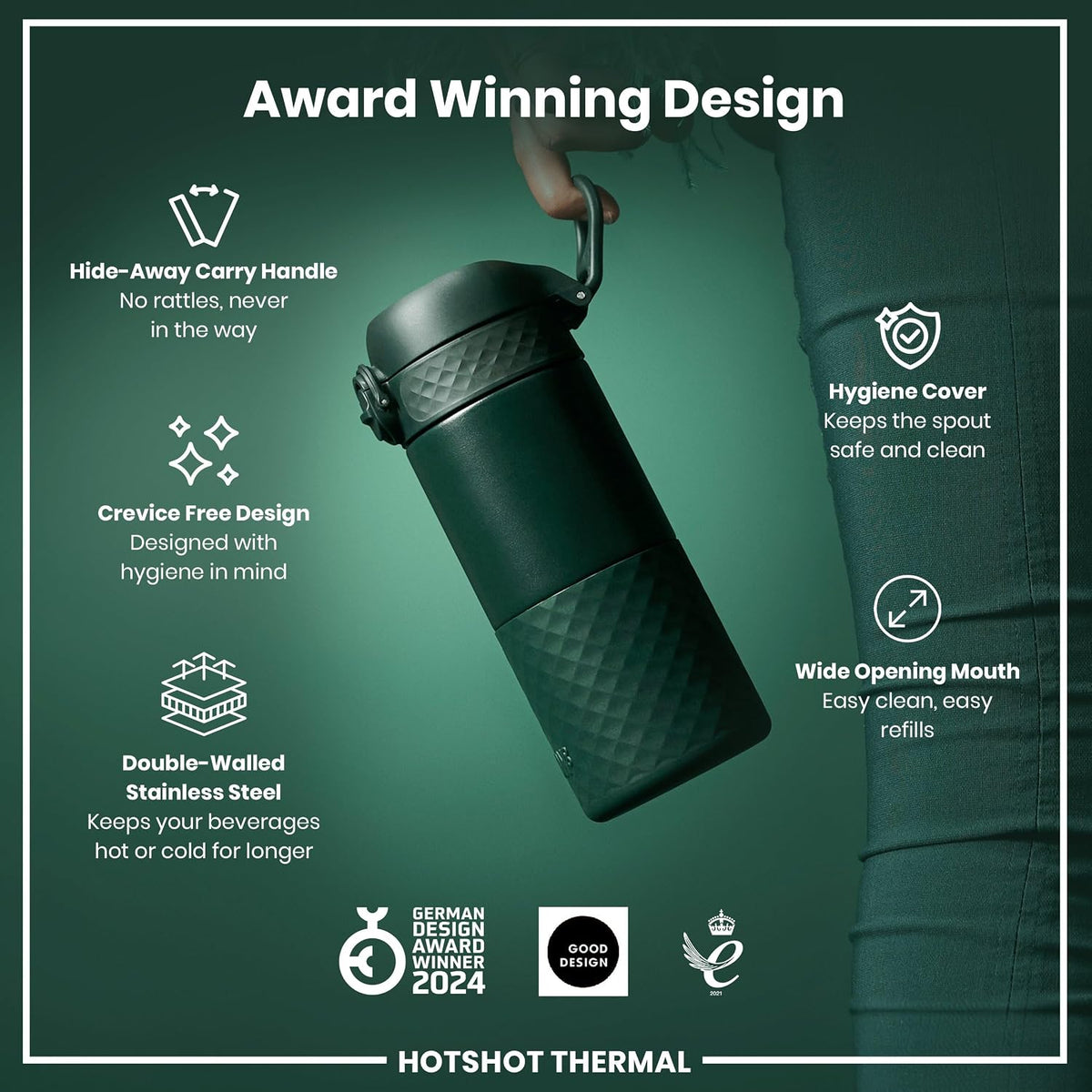 Insulated Travel Mug, 360 ml/12 oz, Leak Proof, Triple Lock Secure, Spill-Free in Transit, Hygienic Cover, Easy-to-Clean, Perfect On-The-Go, Black, Stainless Steel