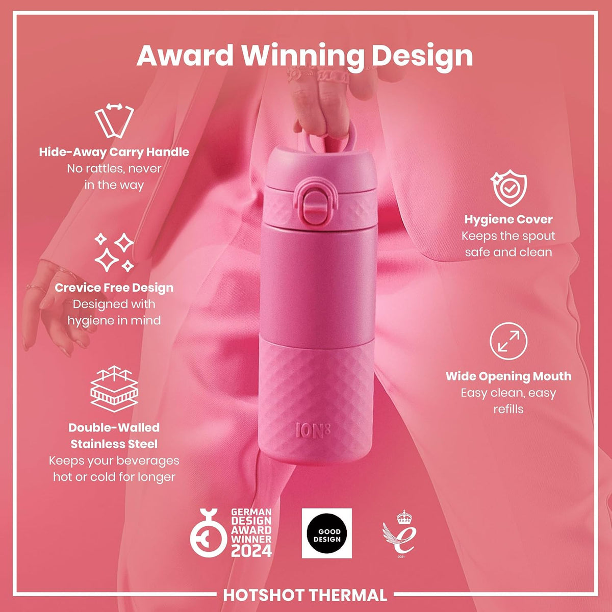 Insulated Travel Mug, 360 ml/12 oz, Leak Proof, Triple Lock Secure, Spill-Free in Transit, Hygienic Cover, Easy-to-Clean, Perfect On-The-Go, Black, Stainless Steel