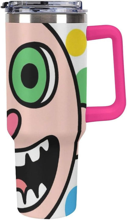 40oz Stainless Steel Cup with Handle And Straw Leak-proof Cup Colorful Dot Sprite for Car Cup Holders And Outdoor Travel