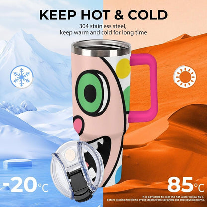 40oz Stainless Steel Cup with Handle And Straw Leak-proof Cup Colorful Dot Sprite for Car Cup Holders And Outdoor Travel