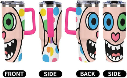 40oz Stainless Steel Cup with Handle And Straw Leak-proof Cup Colorful Dot Sprite for Car Cup Holders And Outdoor Travel