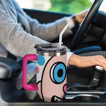 40oz Stainless Steel Cup with Handle And Straw Leak-proof Cup Colorful Dot Sprite for Car Cup Holders And Outdoor Travel