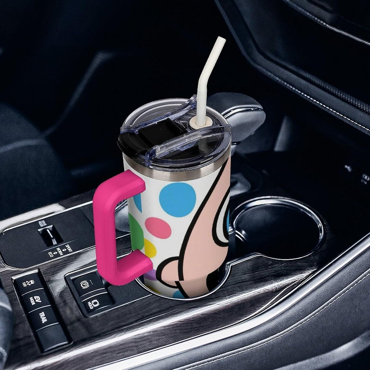 40oz Stainless Steel Cup with Handle And Straw Leak-proof Cup Colorful Dot Sprite for Car Cup Holders And Outdoor Travel