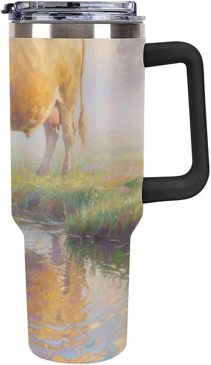 40oz Stainless Steel Cup with Handle And Straw Leak-proof Cup Colorful Dot Sprite for Car Cup Holders And Outdoor Travel