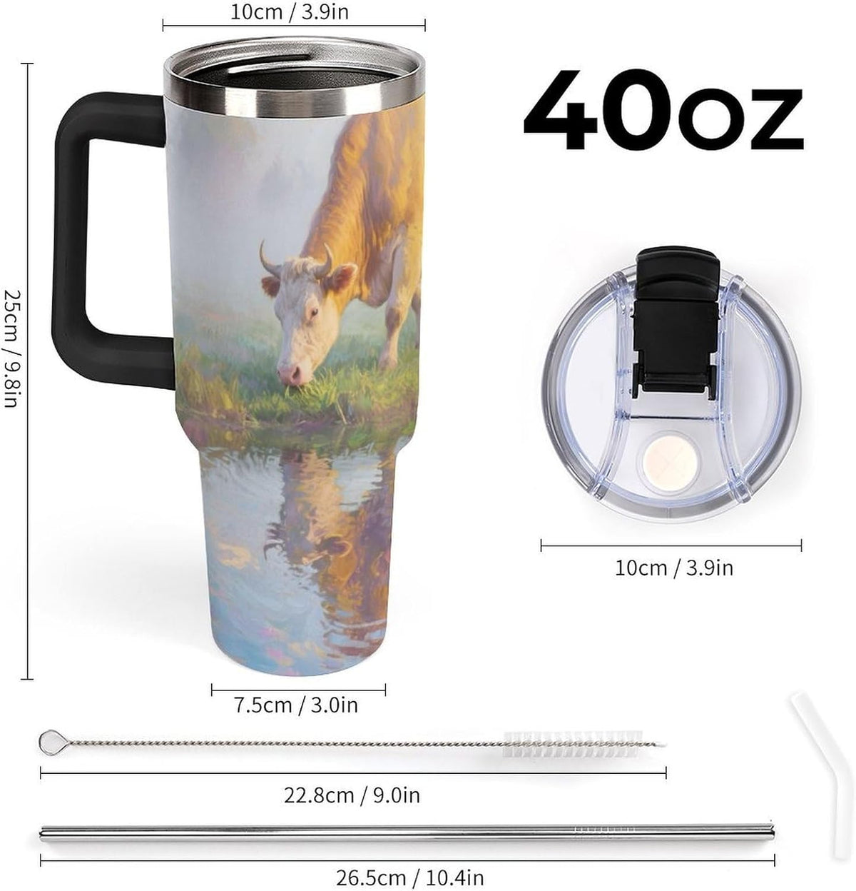40oz Stainless Steel Cup with Handle And Straw Leak-proof Cup Colorful Dot Sprite for Car Cup Holders And Outdoor Travel