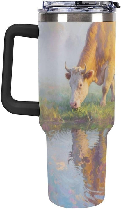 40oz Stainless Steel Cup with Handle And Straw Leak-proof Cup Colorful Dot Sprite for Car Cup Holders And Outdoor Travel