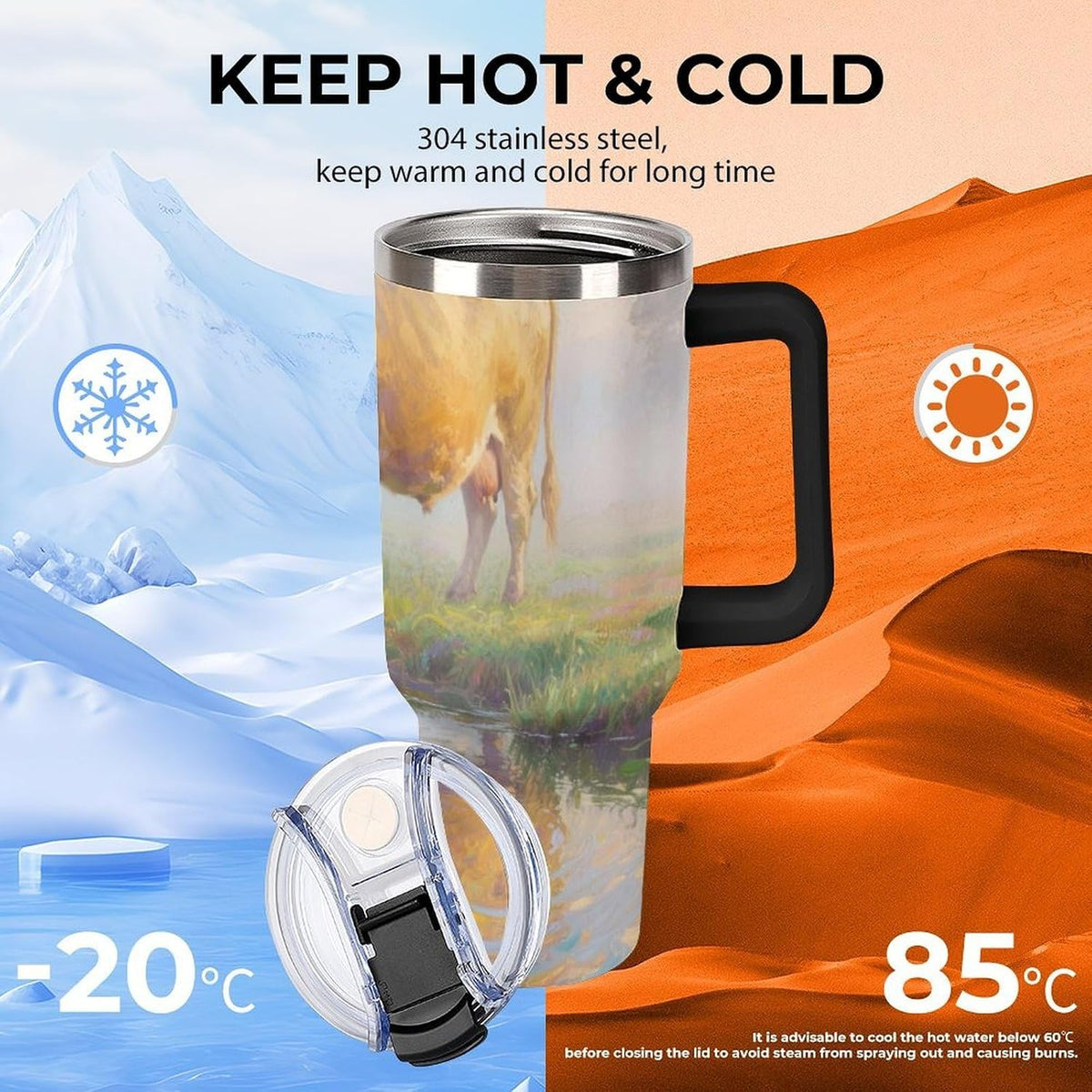 40oz Stainless Steel Cup with Handle And Straw Leak-proof Cup Colorful Dot Sprite for Car Cup Holders And Outdoor Travel