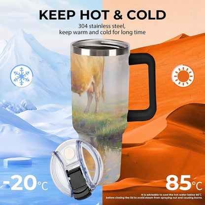 40oz Stainless Steel Cup with Handle And Straw Leak-proof Cup Colorful Dot Sprite for Car Cup Holders And Outdoor Travel
