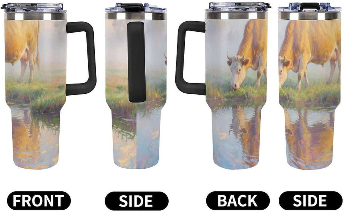 40oz Stainless Steel Cup with Handle And Straw Leak-proof Cup Colorful Dot Sprite for Car Cup Holders And Outdoor Travel