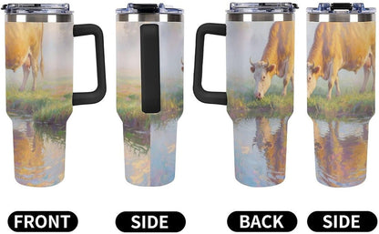 40oz Stainless Steel Cup with Handle And Straw Leak-proof Cup Colorful Dot Sprite for Car Cup Holders And Outdoor Travel