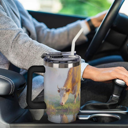 40oz Stainless Steel Cup with Handle And Straw Leak-proof Cup Colorful Dot Sprite for Car Cup Holders And Outdoor Travel