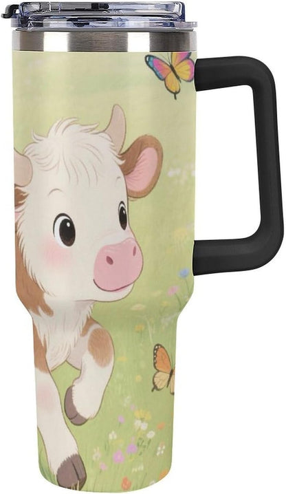 40oz Stainless Steel Cup with Handle And Straw Leak-proof Cup Colorful Dot Sprite for Car Cup Holders And Outdoor Travel