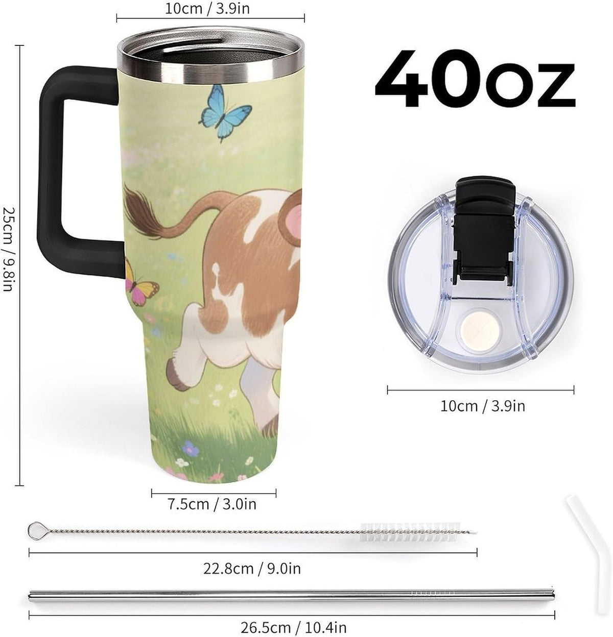 40oz Stainless Steel Cup with Handle And Straw Leak-proof Cup Colorful Dot Sprite for Car Cup Holders And Outdoor Travel