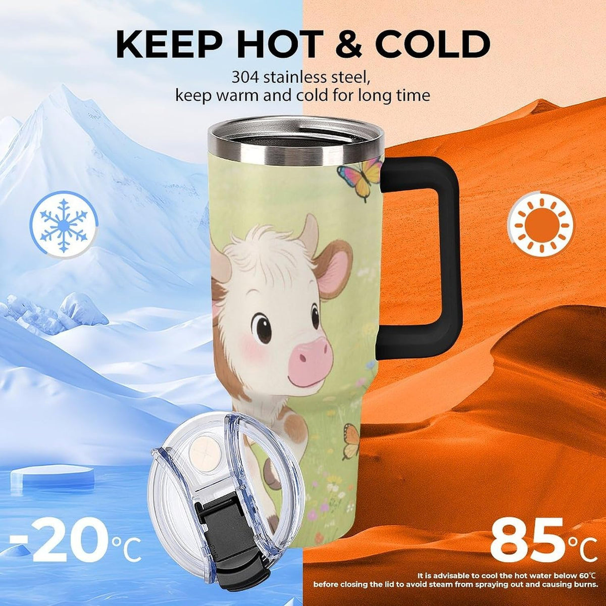 40oz Stainless Steel Cup with Handle And Straw Leak-proof Cup Colorful Dot Sprite for Car Cup Holders And Outdoor Travel
