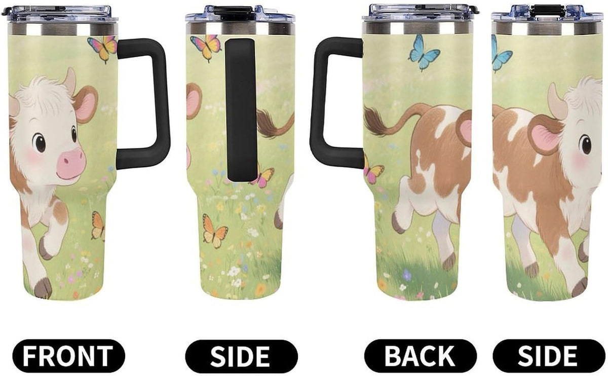 40oz Stainless Steel Cup with Handle And Straw Leak-proof Cup Colorful Dot Sprite for Car Cup Holders And Outdoor Travel