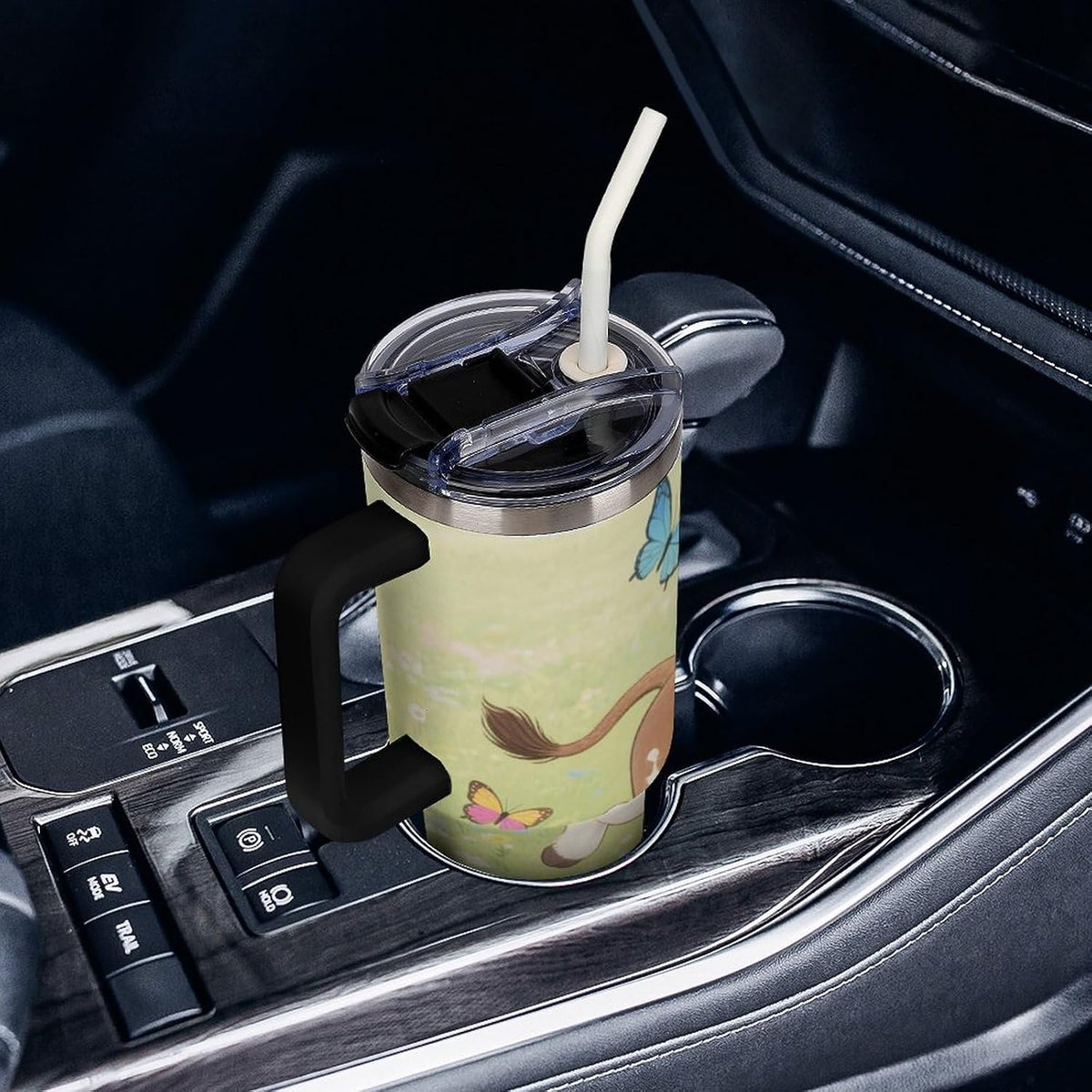 40oz Stainless Steel Cup with Handle And Straw Leak-proof Cup Colorful Dot Sprite for Car Cup Holders And Outdoor Travel