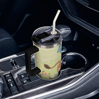 40oz Stainless Steel Cup with Handle And Straw Leak-proof Cup Colorful Dot Sprite for Car Cup Holders And Outdoor Travel