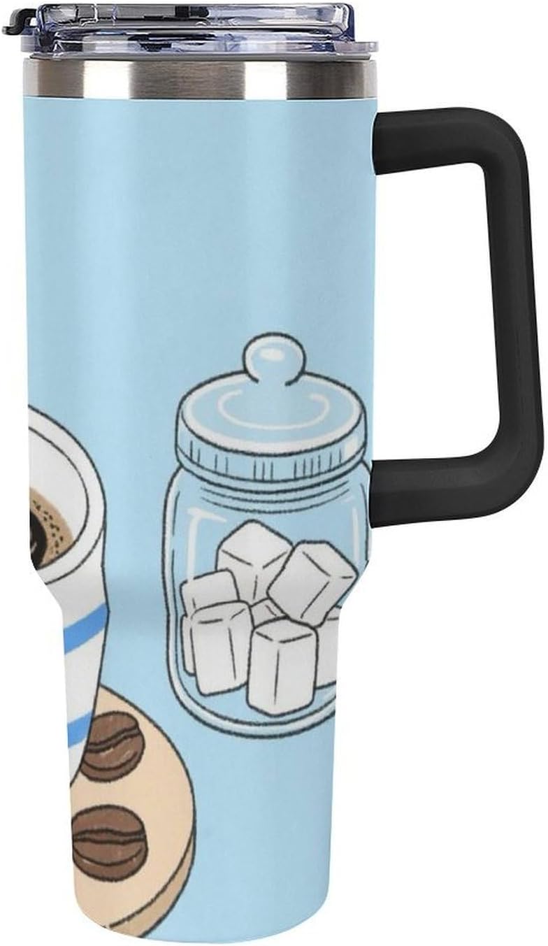 40oz Stainless Steel Cup with Handle And Straw Leak-proof Cup Colorful Dot Sprite for Car Cup Holders And Outdoor Travel