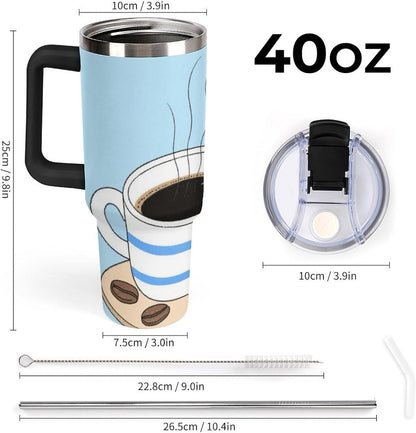40oz Stainless Steel Cup with Handle And Straw Leak-proof Cup Colorful Dot Sprite for Car Cup Holders And Outdoor Travel