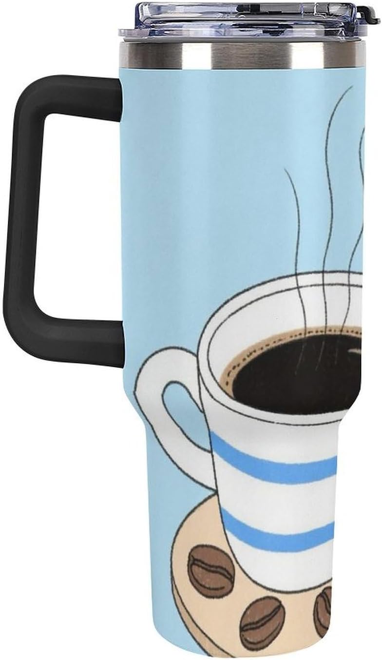 40oz Stainless Steel Cup with Handle And Straw Leak-proof Cup Colorful Dot Sprite for Car Cup Holders And Outdoor Travel
