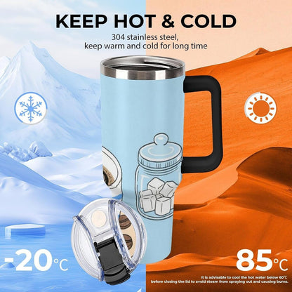 40oz Stainless Steel Cup with Handle And Straw Leak-proof Cup Colorful Dot Sprite for Car Cup Holders And Outdoor Travel