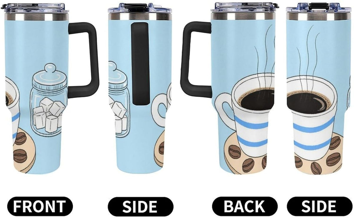 40oz Stainless Steel Cup with Handle And Straw Leak-proof Cup Colorful Dot Sprite for Car Cup Holders And Outdoor Travel