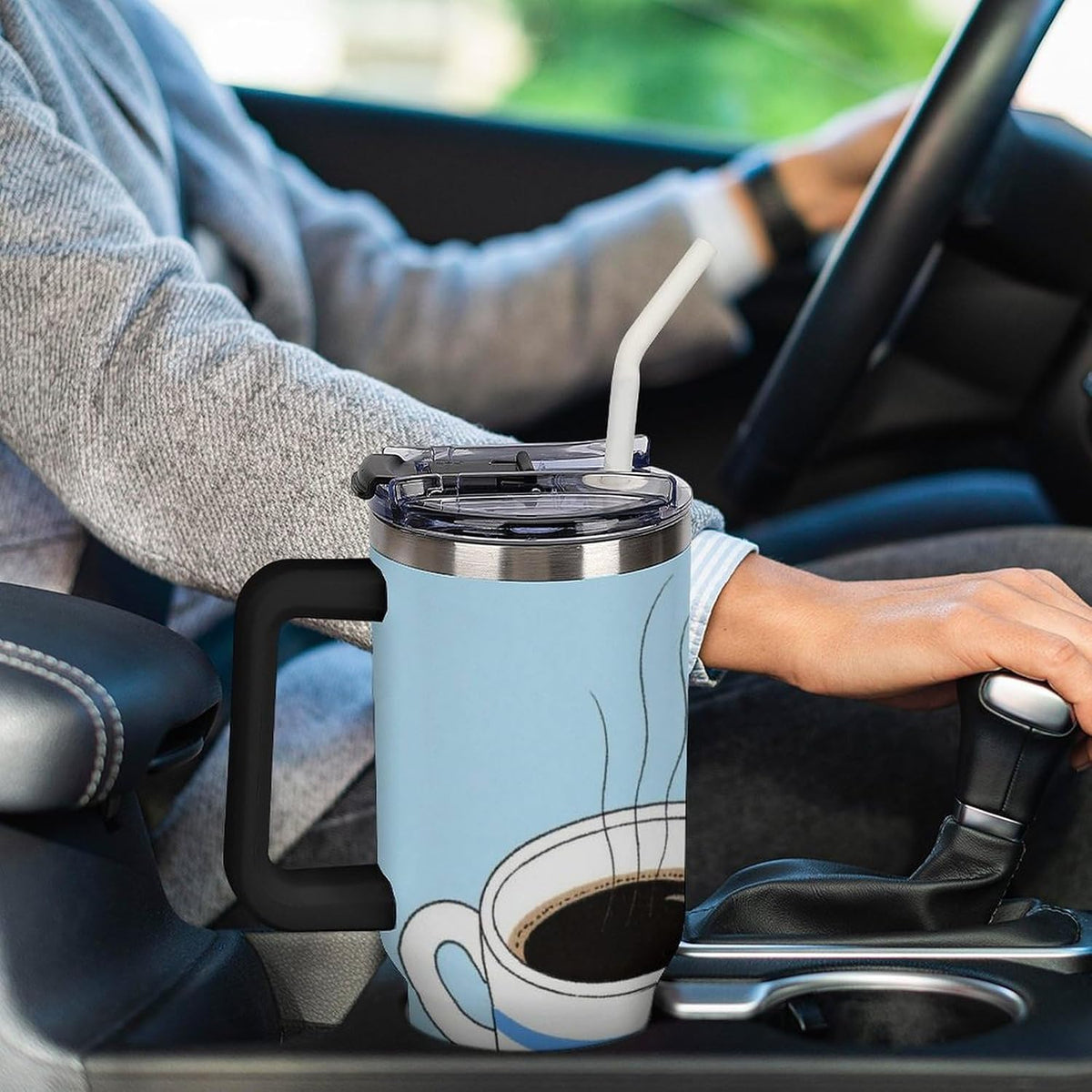 40oz Stainless Steel Cup with Handle And Straw Leak-proof Cup Colorful Dot Sprite for Car Cup Holders And Outdoor Travel