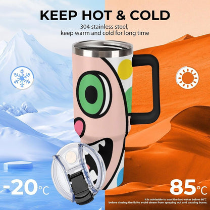 40oz Stainless Steel Cup with Handle And Straw Leak-proof Cup Colorful Dot Sprite for Car Cup Holders And Outdoor Travel