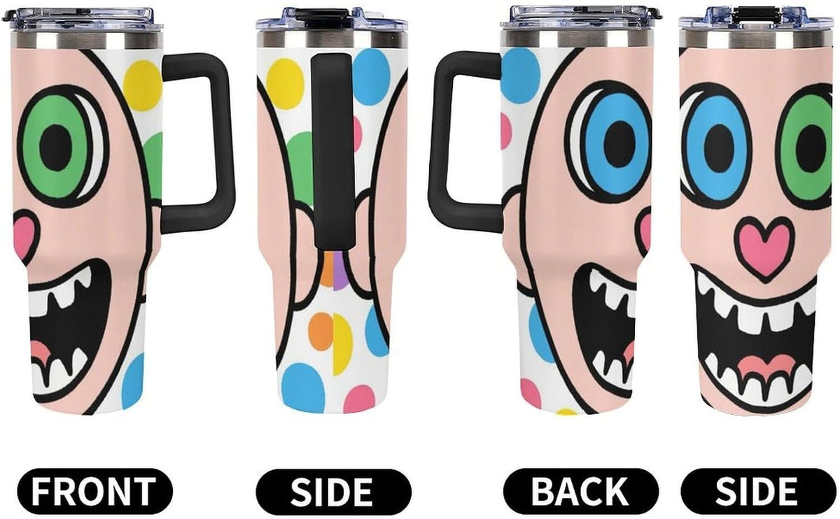 40oz Stainless Steel Cup with Handle And Straw Leak-proof Cup Colorful Dot Sprite for Car Cup Holders And Outdoor Travel
