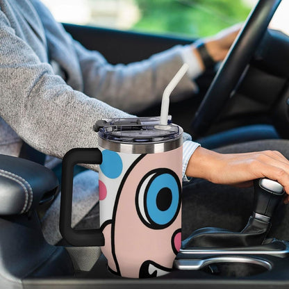 40oz Stainless Steel Cup with Handle And Straw Leak-proof Cup Colorful Dot Sprite for Car Cup Holders And Outdoor Travel