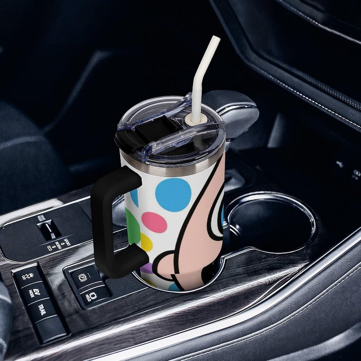40oz Stainless Steel Cup with Handle And Straw Leak-proof Cup Colorful Dot Sprite for Car Cup Holders And Outdoor Travel