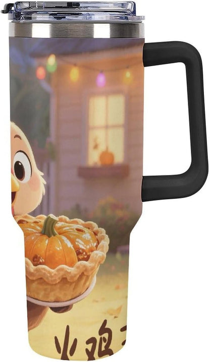40oz Stainless Steel Cup with Handle And Straw Leak-proof Cup Colorful Dot Sprite for Car Cup Holders And Outdoor Travel