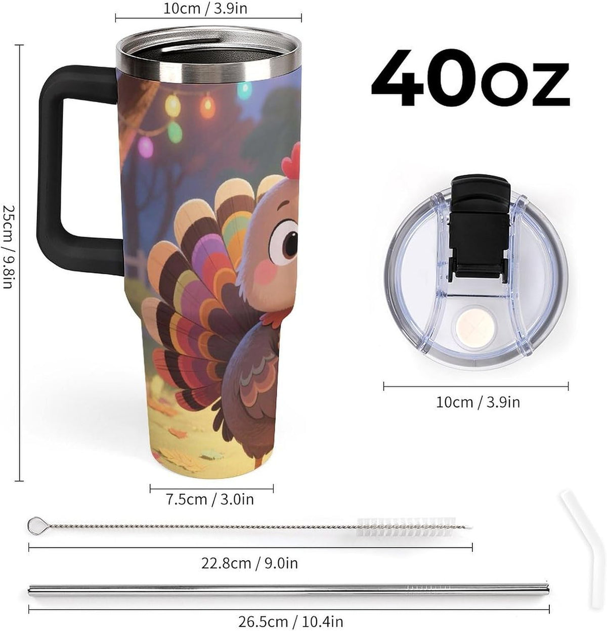 40oz Stainless Steel Cup with Handle And Straw Leak-proof Cup Colorful Dot Sprite for Car Cup Holders And Outdoor Travel