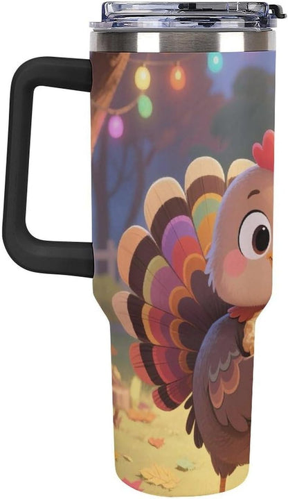 40oz Stainless Steel Cup with Handle And Straw Leak-proof Cup Colorful Dot Sprite for Car Cup Holders And Outdoor Travel