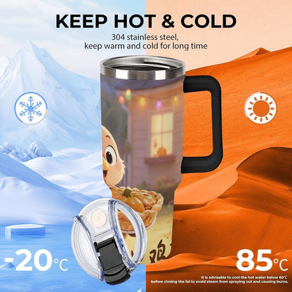 40oz Stainless Steel Cup with Handle And Straw Leak-proof Cup Colorful Dot Sprite for Car Cup Holders And Outdoor Travel