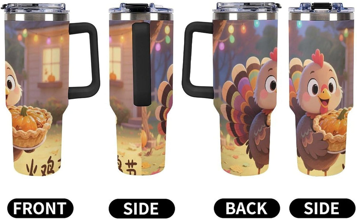 40oz Stainless Steel Cup with Handle And Straw Leak-proof Cup Colorful Dot Sprite for Car Cup Holders And Outdoor Travel