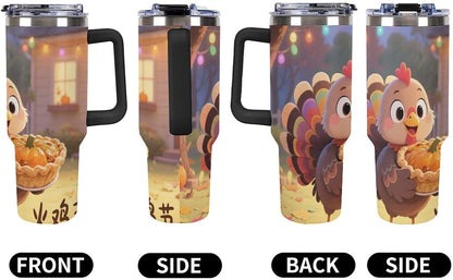40oz Stainless Steel Cup with Handle And Straw Leak-proof Cup Colorful Dot Sprite for Car Cup Holders And Outdoor Travel