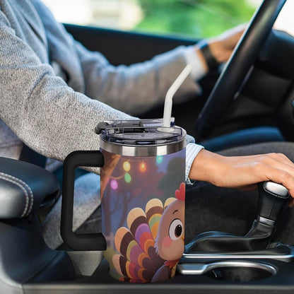 40oz Stainless Steel Cup with Handle And Straw Leak-proof Cup Colorful Dot Sprite for Car Cup Holders And Outdoor Travel