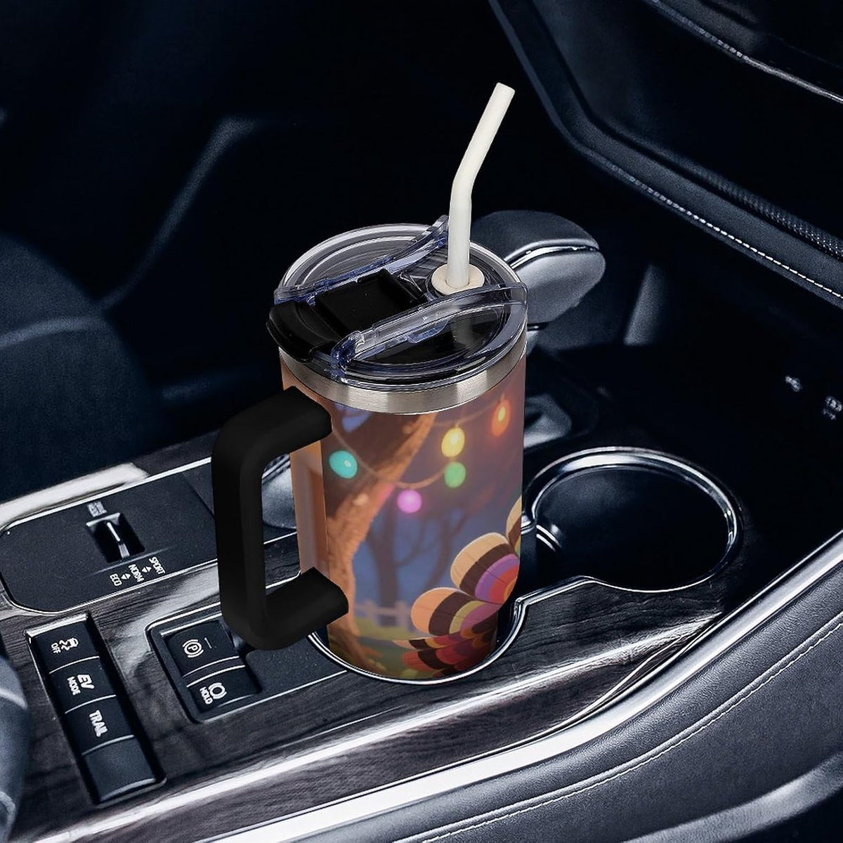 40oz Stainless Steel Cup with Handle And Straw Leak-proof Cup Colorful Dot Sprite for Car Cup Holders And Outdoor Travel