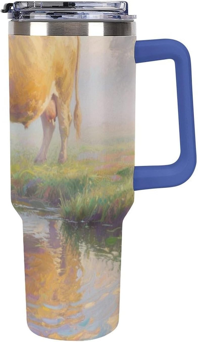 40oz Stainless Steel Cup with Handle And Straw Leak-proof Cup Colorful Dot Sprite for Car Cup Holders And Outdoor Travel