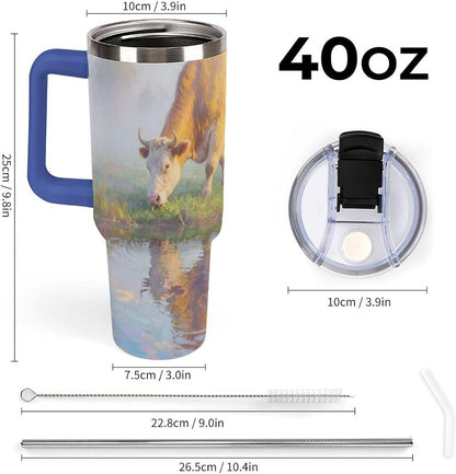 40oz Stainless Steel Cup with Handle And Straw Leak-proof Cup Colorful Dot Sprite for Car Cup Holders And Outdoor Travel