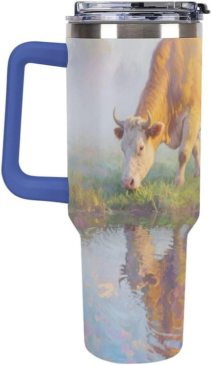 40oz Stainless Steel Cup with Handle And Straw Leak-proof Cup Colorful Dot Sprite for Car Cup Holders And Outdoor Travel